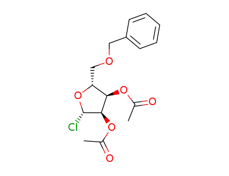 Molecular Structure of 118964-38-8 (Acetic acid (2R,3R,4R,5S)-4-acetoxy-2-benzyloxymethyl-5-chloro-tetrahydro-furan-3-yl ester)
