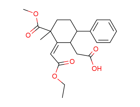 Molecular Structure of 113091-37-5 ((2-ethoxycarbonylmethylene-3-methoxycarbonyl-3-methyl-6-phenyl-cyclohexyl)-acetic acid)