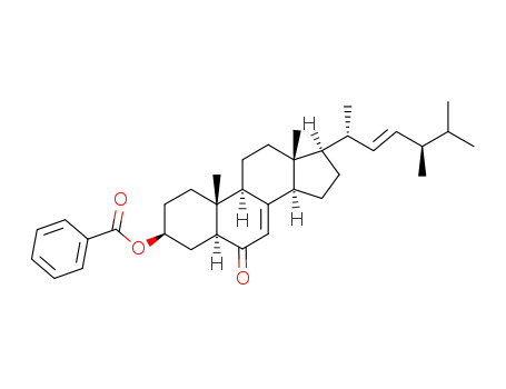 Molecular Structure of 116930-13-3 (Benzoic acid (3S,5S,9R,10R,13R,14R,17R)-10,13-dimethyl-6-oxo-17-((E)-(1R,4R)-1,4,5-trimethyl-hex-2-enyl)-2,3,4,5,6,9,10,11,12,13,14,15,16,17-tetradecahydro-1H-cyclopenta[a]phenanthren-3-yl ester)