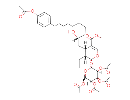 Molecular Structure of 74487-91-5 ((4S,5R,6S)-4-[(R)-10-(4-Acetoxy-phenyl)-2-hydroxy-decyl]-5-ethyl-6-((3R,4S,5R,6R)-3,4,5-triacetoxy-6-acetoxymethyl-tetrahydro-pyran-2-yloxy)-5,6-dihydro-4H-pyran-3-carboxylic acid methyl ester)