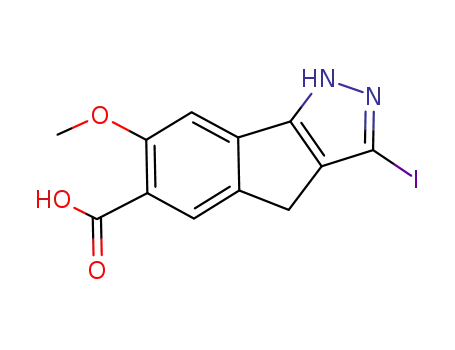 Molecular Structure of 760991-06-8 (Indeno[1,2-c]pyrazole-6-carboxylic acid, 1,4-dihydro-3-iodo-7-methoxy-)