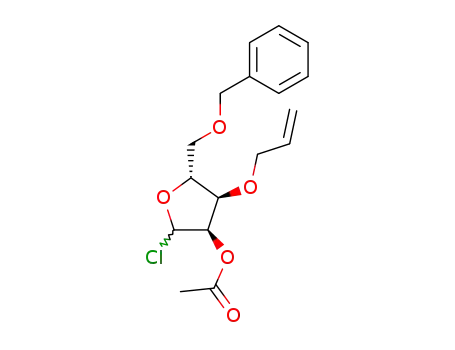 Molecular Structure of 124151-37-7 (Acetic acid (3R,4R,5R)-4-allyloxy-5-benzyloxymethyl-2-chloro-tetrahydro-furan-3-yl ester)