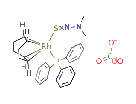 Rh(C<sub>8</sub>H<sub>12</sub>)(SNN(CH<sub>3</sub>)2)(P(C<sub>6</sub>H<sub>5</sub>)3)<sup>(1+)</sup>*ClO<sub>4</sub><sup>(1-)</sup>=(Rh(C<sub>8</sub>H<sub>12</sub>)(SNN(CH<sub>3</sub>)2)(P(C<sub>6</sub>H<sub>5</sub>)3))ClO<sub>4</sub>