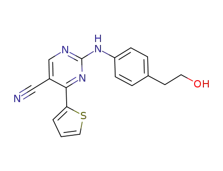 Molecular Structure of 314268-24-1 (5-cyano-N-[4-(2-hydroxyethyl)-phenyl]-4-thien-2-ylpyrimidine-2-amine)