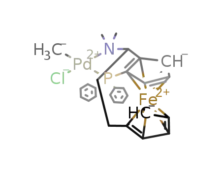 ((C<sub>5</sub>H<sub>4</sub>C<sub>2</sub>H<sub>4</sub>CHN(CH<sub>3</sub>)2C<sub>5</sub>H<sub>3</sub>P(C<sub>6</sub>H<sub>5</sub>)2)Fe)Pd(CH<sub>3</sub>)Cl
