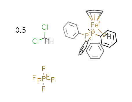 {(R*,R*),(R*)}-(+/-)-(η5-cyclopentadienyl)(methylphenylphosphine){1,2-phenylenebis(methylphenylphosphine)}iron(II) hexafluorophosphate hemidichloromethane solvate