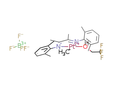 [((CH<sub>3</sub>)2C<sub>6</sub>H<sub>3</sub>NC(CH<sub>3</sub>)C(CH<sub>3</sub>)NC<sub>6</sub>H<sub>3</sub>(CH<sub>3</sub>)2)Pt(CH<sub>3</sub>)(HOCH<sub>2</sub>CF<sub>3</sub>)]<sup>(1+)</sup>*BF<sub>4</sub><sup>(1-)</sup>=[((CH<sub>3</sub>)2C<sub>6</sub>H<sub>3</sub>NC(CH<sub>3</sub>))2Pt(CH<sub>3</sub>)(HOCH<sub>2</sub>CF<sub>3</sub>)]BF<sub>4</sub>