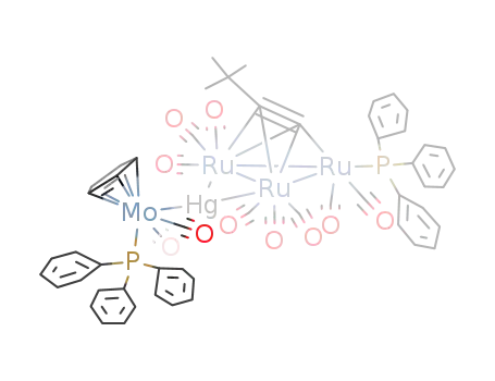 Molecular Structure of 112840-72-9 ({(triphenylphosphine)(ruthenium)3(tert-butylacetylido)(carbonyl)8}(mercury)(molybdenum)(cyclopentadienyl)(carbonyl)2(triphenylphosphine))