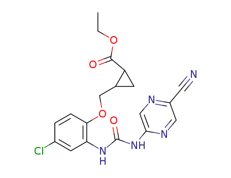 Molecular Structure of 660851-39-8 (Cyclopropanecarboxylic acid,
2-[[4-chloro-2-[[[(5-cyanopyrazinyl)amino]carbonyl]amino]phenoxy]meth
yl]-, ethyl ester)