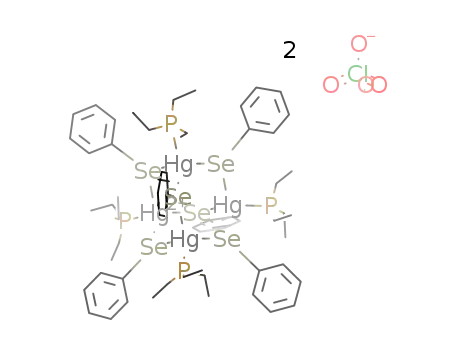 {Hg<sub>4</sub>(SeC<sub>6</sub>H<sub>5</sub>)6(P(C<sub>2</sub>H<sub>5</sub>)3)4}<sup>(2+)</sup>*2ClO<sub>4</sub><sup>(1-)</sup>={Hg<sub>4</sub>(SeC<sub>6</sub>H<sub>5</sub>)6(P(C<sub>2</sub>H<sub>5</sub>)3)4}(ClO<sub>4</sub>)2