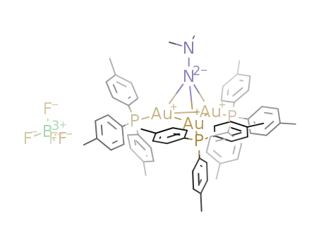 Molecular Structure of 259853-58-2 ([(P(p-tolyl)3Au)3(μ-NNMe2)]BF4)