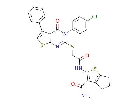 2-(2-(3-(4-chlorophenyl)-3,4-dihydro-4-oxo-5-phenylthieno[2,3-d]pyrimidin-2-ylthio)acetamido)-5,6-dihydro-4H-cyclopenta[b]thiophene-3-carboxamide