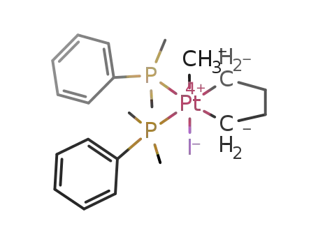 Molecular Structure of 59991-54-7 ((butane-1,4-diyl)bis(dimethylphenylphosphine)iodo(methyl)platinum(IV))