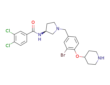 Molecular Structure of 1055325-25-1 (Benzamide, N-[(3S)-1-[[3-bromo-4-(4-piperidinyloxy)phenyl]methyl]-3-pyrrolidinyl]-3,4-dichloro-)