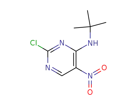 Molecular Structure of 918889-16-4 (tert-butyl-(2-chloro-5-nitro-pyrimidin-4-yl)-amine)