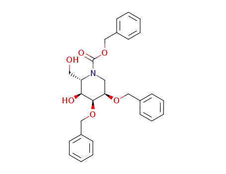 Molecular Structure of 910479-47-9 ((2S,3S,4S,5R)-4,5-Bis-benzyloxy-3-hydroxy-2-hydroxymethyl-piperidine-1-carboxylic acid benzyl ester)