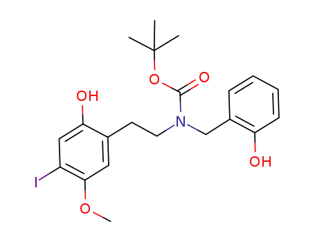 Molecular Structure of 1043869-10-8 (N-(tert-butoxycarbonyl)-N-(2-hydroxybenzyl)-2-(4-iodo-2-hydroxy-5-methoxyphenyl)ethylamine)
