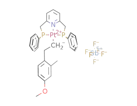 Molecular Structure of 952514-33-9 ([(2,6-bis(diphenylphosphinomethyl)pyridine)Pt(C<sub>2</sub>H<sub>4</sub>C<sub>6</sub>H<sub>3</sub>(OMe)Me)]SbF<sub>6</sub>)