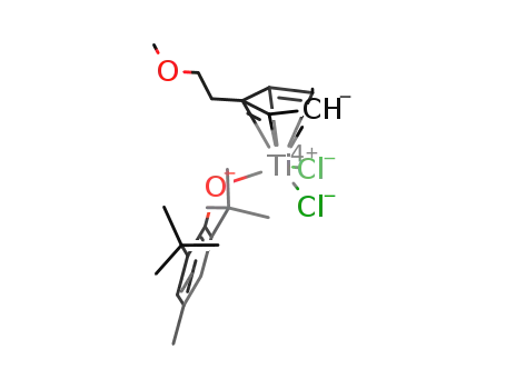 Molecular Structure of 882424-78-4 ((C<sub>5</sub>H<sub>4</sub>CH<sub>2</sub>CH<sub>2</sub>OCH<sub>3</sub>)Ti(O-2,6-(t)Bu<sub>2</sub>-4-MeC<sub>6</sub>H<sub>2</sub>)Cl<sub>2</sub>)