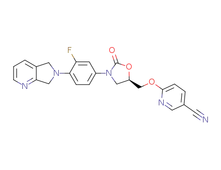 6-{3-[4-(5,7-dihydro-pyrrolo[3,4-<i>b</i>]pyridin-6-yl)-3-fluoro-phenyl]-2-oxo-oxazolidin-5-ylmethoxy}-nicotinonitrile