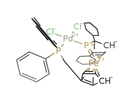 Molecular Structure of 803739-90-4 (dichloro[1'-(diphenylphosphinomethyl)-2,5-dicyclohexyl-1-phosphaferrocene]palladium(II))