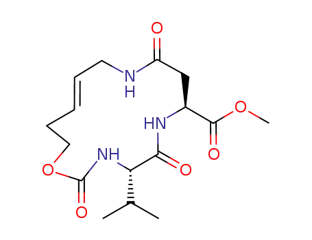 Molecular Structure of 836612-87-4 (1-Oxa-3,6,10-triazacyclopentadec-12-ene-7-carboxylic acid,
4-(1-methylethyl)-2,5,9-trioxo-, methyl ester, (4S,7S,12E)-)