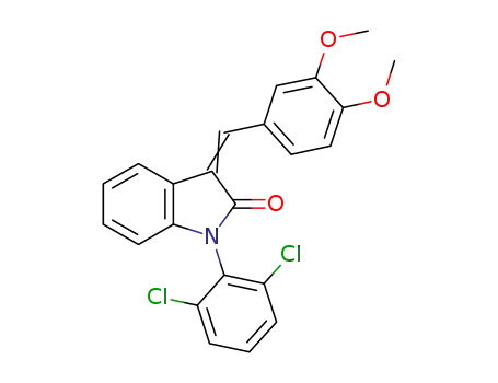 Molecular Structure of 1146981-20-5 (1-{[(2,6-dichlorophenyl)-3-(3,4-dimethoxyphenyl)]methylene}-1,3-dihydroindol-2-one)