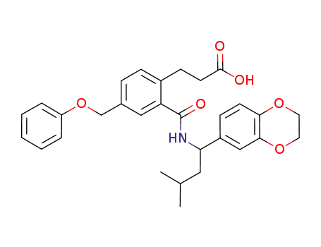Molecular Structure of 499147-76-1 (Benzenepropanoic acid,
2-[[[1-(2,3-dihydro-1,4-benzodioxin-6-yl)-3-methylbutyl]amino]carbonyl]-
4-(phenoxymethyl)-)