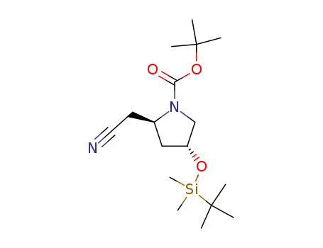 Molecular Structure of 150309-59-4 (1-Pyrrolidinecarboxylic acid,
2-(cyanomethyl)-4-[[(1,1-dimethylethyl)dimethylsilyl]oxy]-,
1,1-dimethylethyl ester, (2R,4R)-)
