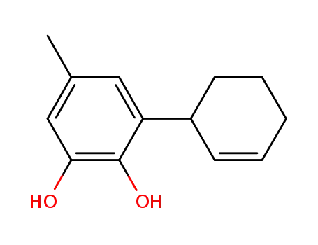 Molecular Structure of 1229193-37-6 (3-(cyclohex-2-enyl)-5-Methylbenzene-1,2-diol)