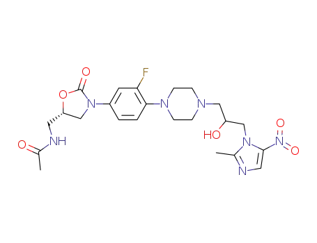 Molecular Structure of 1238152-51-6 (N-[3-(3-fluoro-4-{4-[2-hydroxy-3-(2-methyl-5-nitro-imidazol-1-yl)-propyl]-piperazin-1-yl}-phenyl)-2-oxo-oxazolidin-5-ylmethyl]-acetamide)