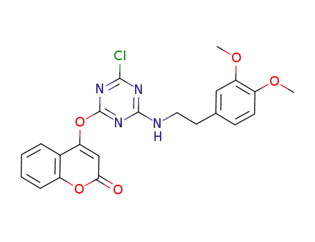 Molecular Structure of 1173547-27-7 (4-(4-chloro-6-(3,4-dimethoxyphenethylamino)-1,3,5-triazin-2-yloxy)-2H-chromen-2-one)