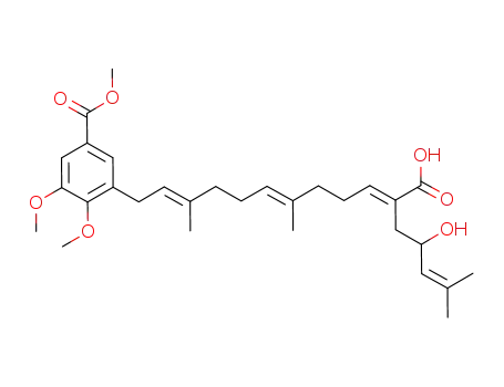 (+/-)-3-(2E,6E,10E)-12-[2,3-dimethoxy-5-(methoxycarbonyl)phenyl]-2-(2-hydroxy-4-methyl-3-pentenyl)-6,10-dimethyl-2,6,10-dodecatrienoic acid