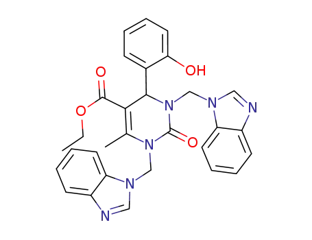 Molecular Structure of 1190370-72-9 (ethyl 1,3-bis-(benzimidazol-1-yl-methyl)-4-(2-hydroxy-phenyl)-6-methyl-2-oxo-1,2,3,4-tetrahydro-5-pyrimidinecarboxylate)