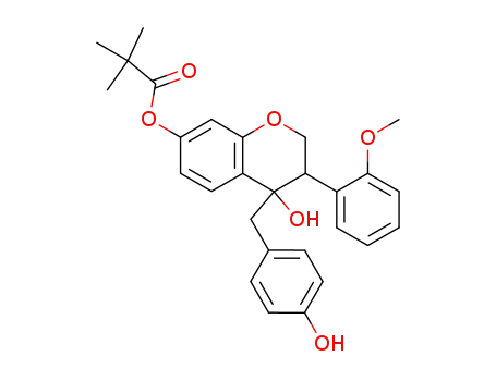 Molecular Structure of 738601-35-9 (Propanoic acid, 2,2-dimethyl-,
3,4-dihydro-4-hydroxy-4-[(4-hydroxyphenyl)methyl]-3-(2-methoxyphenyl)-
2H-1-benzopyran-7-yl ester)