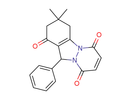 Molecular Structure of 1091592-74-3 (3,3-dimethyl-11-phenyl-3,4-dihydro-1H-pyridazino[1,2-a]indazole-1,6,9(2H,11H)-trione)