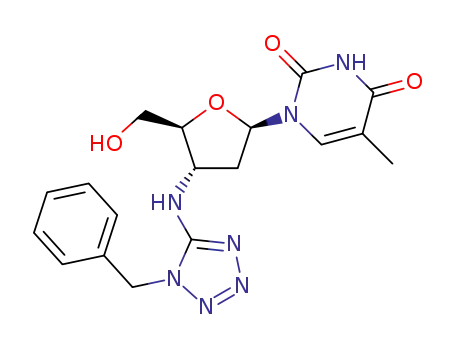Molecular Structure of 1271302-47-6 (5-(3'-amino-3'-deoxy-β-D-thymidin-3'N-yl)-1-benzyl-tetrazole)