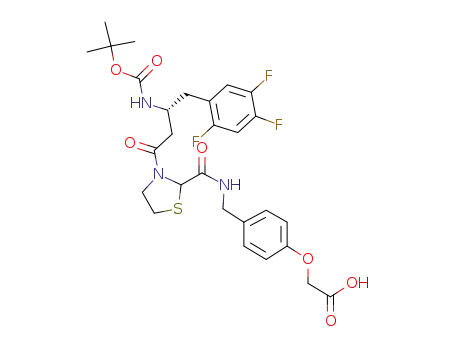 2-(4-((3-((R)-3-(tert-butoxycarbonylamino)-4-(2,4,5-trifluorophenyl)butanoyl)thiazolidine-2-carboxamido)methyl)-phenoxy)acetic acid
