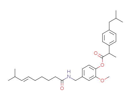 Molecular Structure of 1224428-93-6 (2-(4-isobutyl-phenyl)-propionic acid 2-methoxy-4-[(8-methylnon-6-enoylamino)-methyl]-phenyl ester)