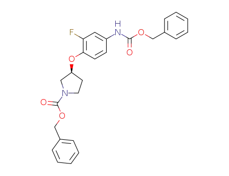 Molecular Structure of 648418-04-6 (1-Pyrrolidinecarboxylic acid,
3-[2-fluoro-4-[[(phenylmethoxy)carbonyl]amino]phenoxy]-, phenylmethyl
ester, (3S)-)