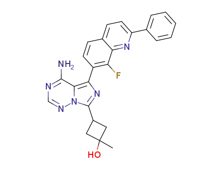 Molecular Structure of 1246454-25-0 (Cyclobutanol, 3-[4-amino-5-(8-fluoro-2-phenyl-7-quinolinyl)imidazo[5,1-f][1,2,4]triazin-7-yl]-1-methyl-, cis-)