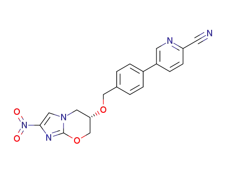 Molecular Structure of 1257425-59-4 (5-[4-({[(6S)-2-nitro-6,7-dihydro-5H-imidazo[2,1-b][1,3]oxazin-6-yl]oxy}methyl)phenyl]-2-pyridinecarbonitrile)
