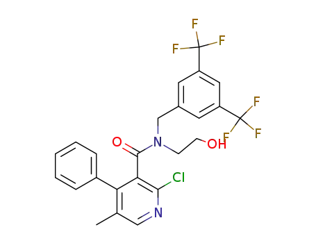 Molecular Structure of 183551-11-3 (3-Pyridinecarboxamide,
N-[[3,5-bis(trifluoromethyl)phenyl]methyl]-2-chloro-N-(2-hydroxyethyl)-5-
methyl-4-phenyl-)