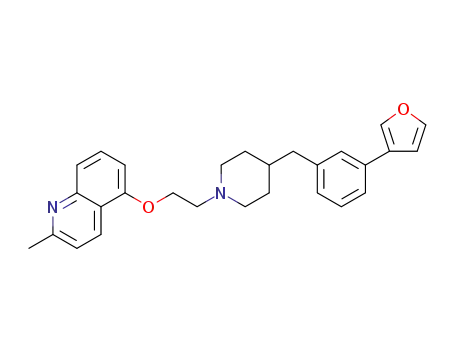 Molecular Structure of 584555-40-8 (Quinoline,
5-[2-[4-[[3-(3-furanyl)phenyl]methyl]-1-piperidinyl]ethoxy]-2-methyl-)
