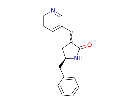 Molecular Structure of 194598-26-0 (2-Pyrrolidinone, 5-(phenylmethyl)-3-(3-pyridinylmethylene)-, (5S)-)