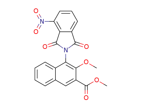 Molecular Structure of 1264626-10-9 (3-methoxy-4-(4-nitro-1,3-dioxo-1,3-dihydroisoindol-2-yl)naphthalene-2-carboxylic acid methyl ester)