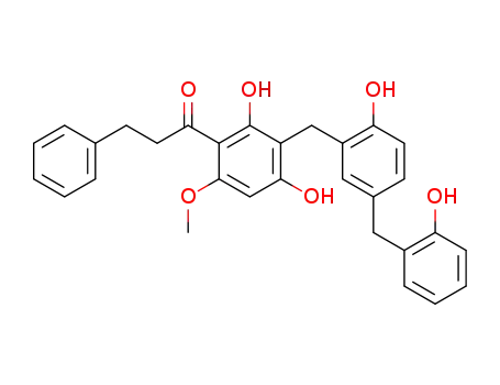 Molecular Structure of 110874-65-2 (1-Propanone,1-[2,4-dihydroxy-3-[[2-hydroxy-5-[(2-hydroxyphenyl)methyl]phenyl]methyl]-6-methoxyphenyl]-3-phenyl-)