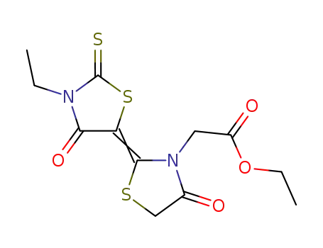 Molecular Structure of 1309456-13-0 (3-Thiazolidineacetic acid, 2-(3-ethyl-4-oxo-2-thioxo-5-thiazolidinylidene)-4-oxo-, ethyl ester)