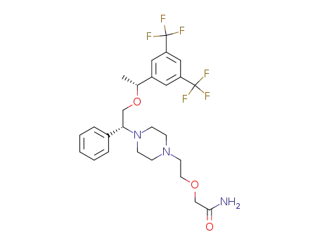 Molecular Structure of 346417-74-1 (2-[2-(4-{(R)-2-[(R)-1-(3,5-Bis-trifluoromethyl-phenyl)-ethoxy]-1-phenyl-ethyl}-piperazin-1-yl)-ethoxy]-acetamide)