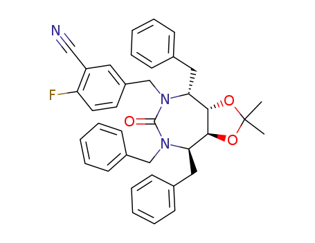 2-Fluoro-5-((3aS,4R,8R,8aS)-4,7,8-tribenzyl-2,2-dimethyl-6-oxo-hexahydro-1,3-dioxa-5,7-diaza-azulen-5-ylmethyl)-benzonitrile